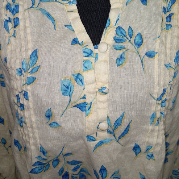 J. Jill Love Linen Pintuck Floral Blouse Womens S Petite Boho Cottagecore Top - Picture 5 of 14